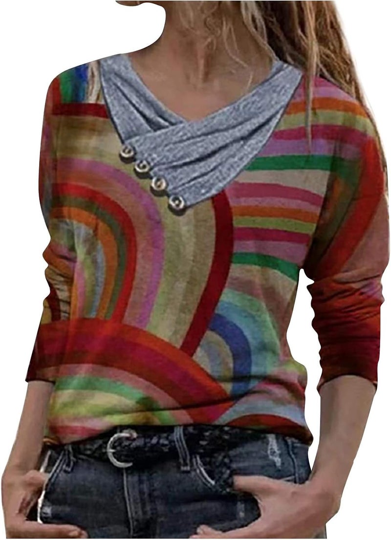 woobles Womens Sweatshirts for Ladies Tie Dye Printed Embroidery Collar Tunic Gradient Blouses Long Sleeve Pullovers - Image 1